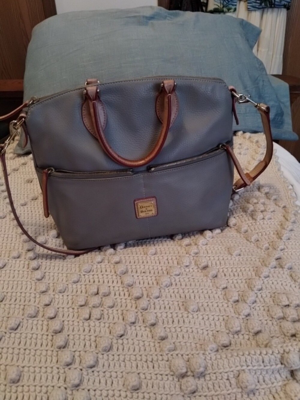 Dooney & Bourke Dillian Gray Pebbled Leather Dbl Pocket Tote Shoulder Bag